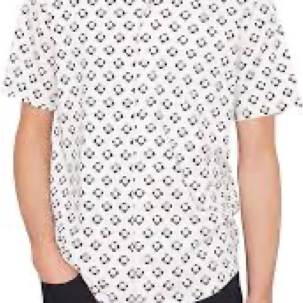 Vince White Short-Sleeve Button-Down Shirt with Black Geometric Print